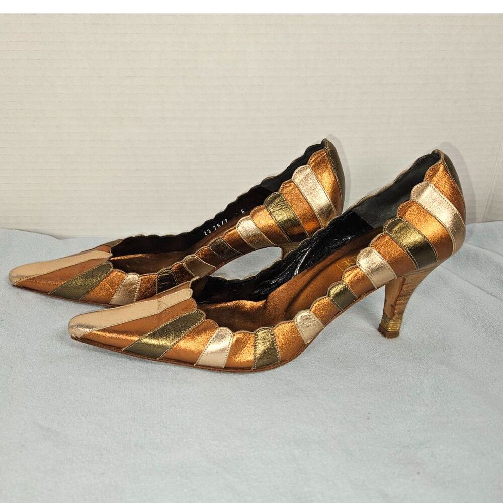 Vintage Gianni Versace Metallic Leather Patchwork Pointed Pumps Medusa Heel EU36 - Picture 4 of 8